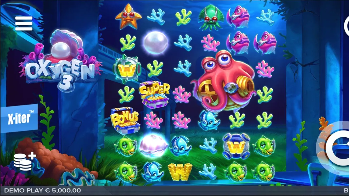 Makulay na underwater theme ng Oxygen 3 slot game